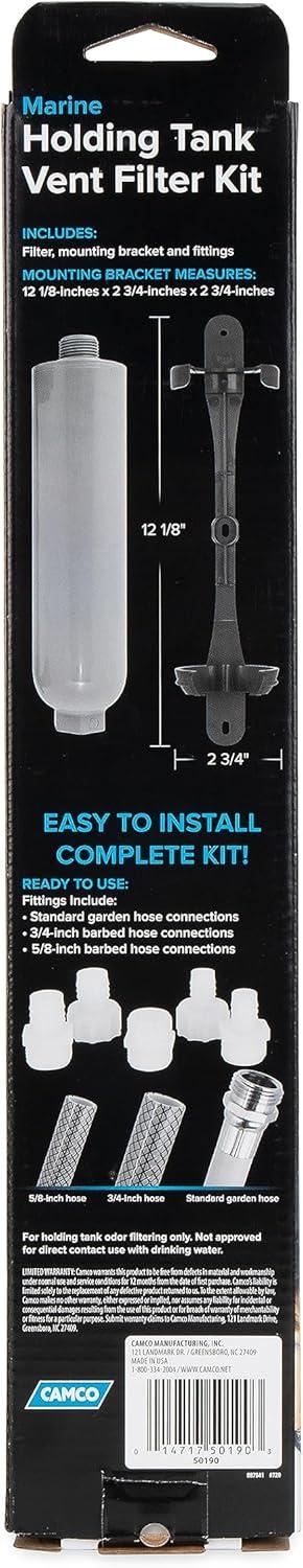 imageCamco Marine Holding Tank Vent Filter Kit  Easy Install  Features granular Activated Carbon GAC for Maximum Odor Control 50190 GrayNo Size