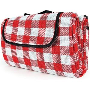 imageCamco Classic Red ampamp White Checkered Picnic Blanket with Waterproof Backing  Includes Convenient Carry Strap  Comfortable and Durable Material  Measures 51quot x 59quot  42803Picnic Blanket