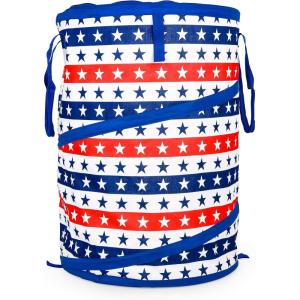 imageCamco Life is Better at The Campsite RV PopUp Utility Container  Features Red White and Blue Patriotic Theme ampamp Holds 30Gal KitchenSize Trash Bags  Includes HeavyDuty Stake 51993