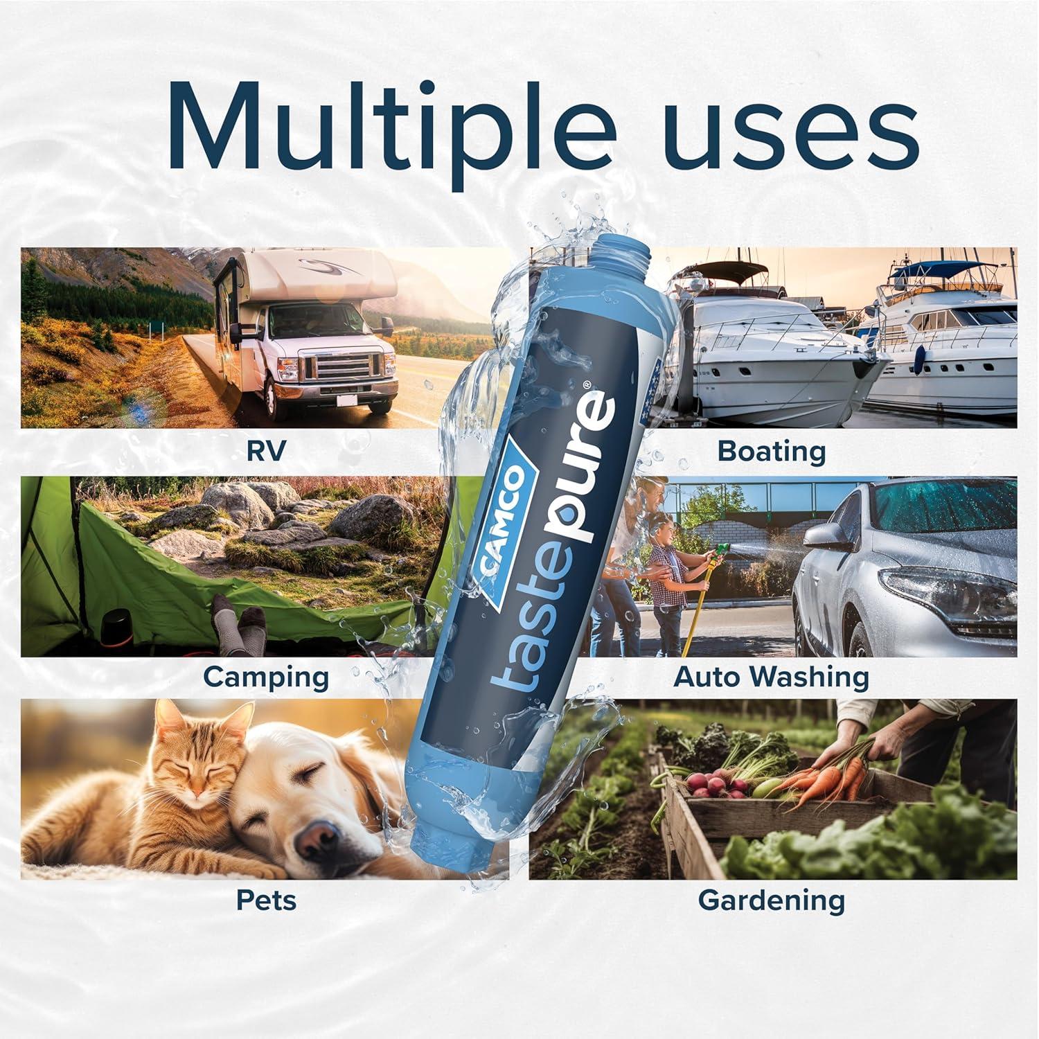 imageCamco Tastepure CamperRV Water Filter  Inline Water Filter Reduces Bad Taste Odor Chlorine ampamp Sediment  Ideal for RVs Campers Travel Trailers Boats  Made in the USA  4Pack 400421 Count Pack of 1