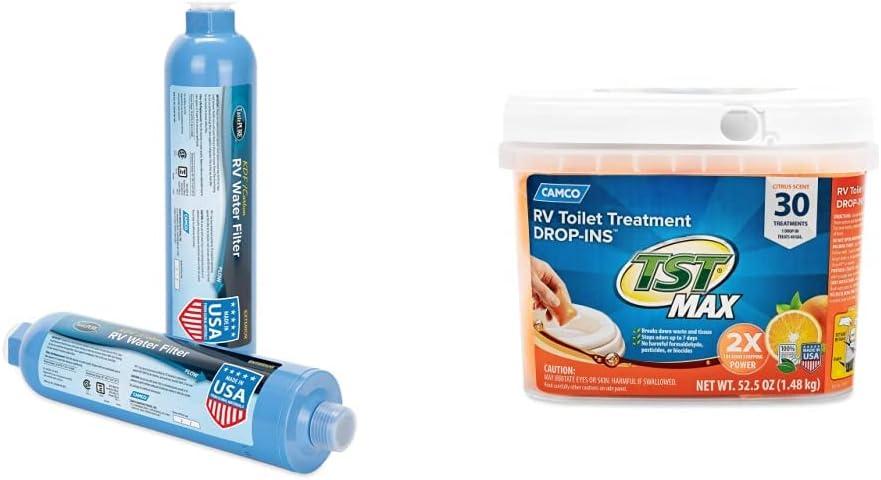 imageCamco Tastepure CamperRV Water Filter  Inline Water Filter Reduces Bad Taste Odor Chlorine ampamp Sediment  Ideal for RVs Campers Travel Trailers Boats  Made in the USA  4Pack 400422 Count Pack of 1