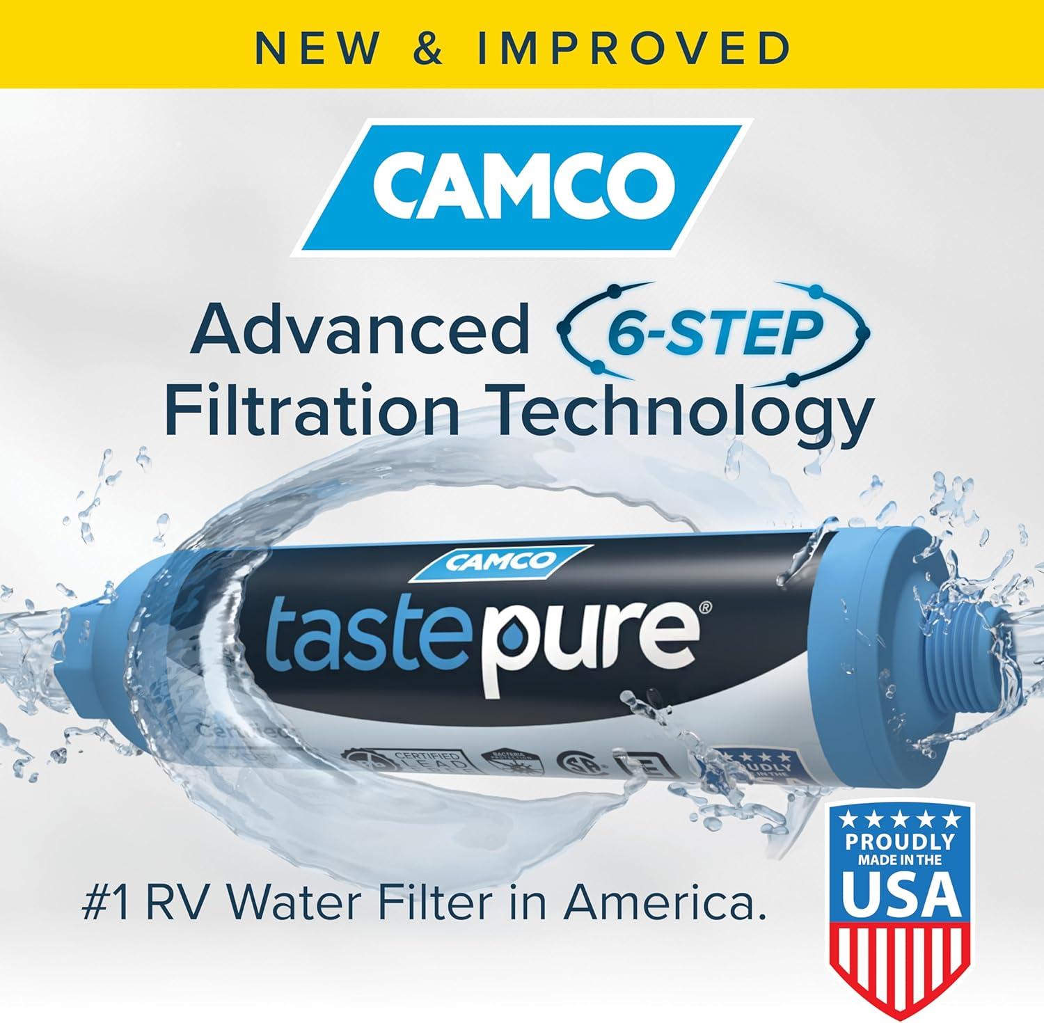 imageCamco Tastepure CamperRV Water Filter  Inline Water Filter Reduces Bad Taste Odor Chlorine ampamp Sediment  Ideal for RVs Campers Travel Trailers Boats  Made in the USA  4Pack 400422 Count Pack of 1