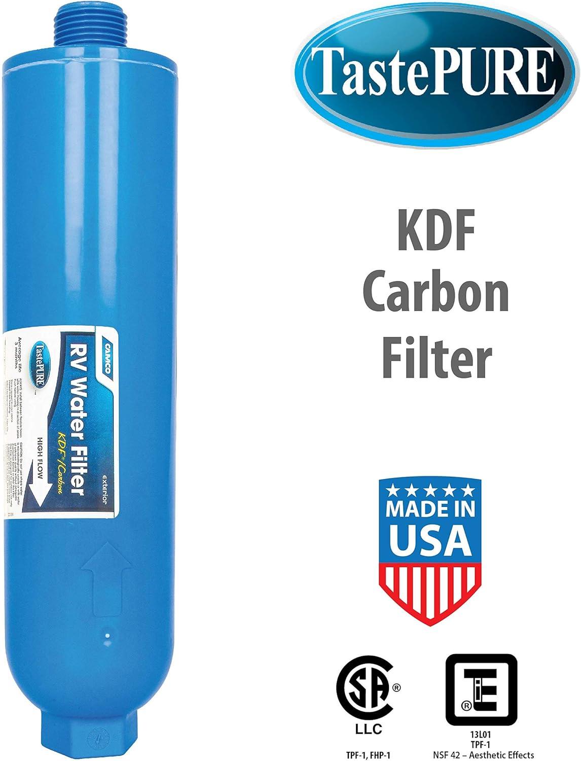 imageCamco Tastepure CamperRV Water Filter  Inline Water Filter Reduces Bad Taste Odor Chlorine ampamp Sediment  Ideal for RVs Campers Travel Trailers Boats  Made in the USA  4Pack 400422 Count Pack of 1