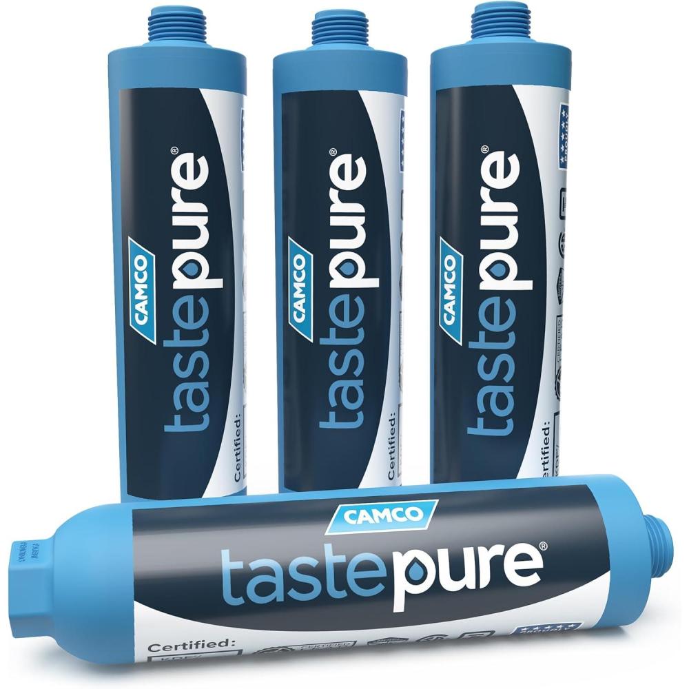 imageCamco Tastepure CamperRV Water Filter  Inline Water Filter Reduces Bad Taste Odor Chlorine ampamp Sediment  Ideal for RVs Campers Travel Trailers Boats  Made in the USA  4Pack 400424 Count Pack of 1