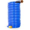 imageCamco 40 Coiled Water Rust Resistant Brass Fittings Hose Design Prevents Kinking and Tangling for Car Washing and Gardening 41985 BlueOne Size