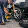 imageCamco CamperRV Curved Trailer Aid  Features 65quot of Lift ampamp Includes Wheel Chock and Rubber Base Pad  Designed for Trailers Up to 20000lbs ampamp Compatible w Tires Up to 32quot 44436