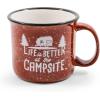 imageCamco Life is Better at The Campsite Ceramic Mug  Microwave and Dishwasher Safe  White Background with Sketched RVs Design  14oz 53383Speckled Red