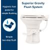 imageCamco Premium Ceramic CamperRV Toilet  Features Gravity Flush System wConvenient Foot Pedal  FullSized Ergonomic Design w18quot Chair Height  SoftClose Wood Seat ampamp Lid  White 41710Bone