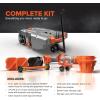 imageCamco Rhino 28Gallon Portable CamperRV Tote Tank  Features 2 Steerable NoFlat Front Wheels ampamp BuiltIn Gate Valve  Includes Removable 24quot Tow Bar 3 Sewer Hose ampamp More RV Accessories 3900528 Gallon