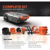 imageCamco Rhino 28Gallon Portable CamperRV Tote Tank  Features 2 Steerable NoFlat Front Wheels ampamp BuiltIn Gate Valve  Includes Removable 24quot Tow Bar 3 Sewer Hose ampamp More RV Accessories 3900521 Gallon