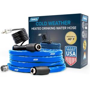 imageCamco 12Ft Heated Water Hose for RV  Water Line Freeze Protection Down to 20F28C  Features EnergySaving Thermostat ampamp Includes Adapter for Connection to Either End of Hose 2291040Degree