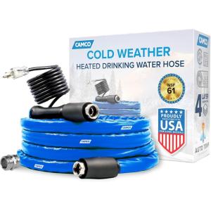imageCamco 12Ft Heated Water Hose for RV  Water Line Freeze Protection Down to 20F28C  Features EnergySaving Thermostat ampamp Includes Adapter for Connection to Either End of Hose 2291020Degree