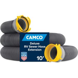 imageCamco 39665 Deluxe 10 Sewer Hose Extension  Heavy Duty Design with Swivel Fittings Easy To Use and Compresses For Simple Storage Storage Caps Included Gray10 Sewer Hose