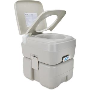 imageCamco 53Gallon Portable Toilet  Features Detachable Holding Tank wSealing Slide Valve ampamp BellowType Flush  Easy Transport wCompact Lightweight Design ampamp Carry Handle  Gray 41541Standard 53Gal Travel Toilet