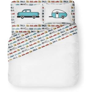 imageCamco Camper ampamp RV Queen Sheet Set  Features Travel Trailer Print Design  Crafted of Soft Machine Washable Polyester  4 Piece Set Includes Fitted Sheet Flat Sheet ampamp 2 Pillowcases 53299Multicolor