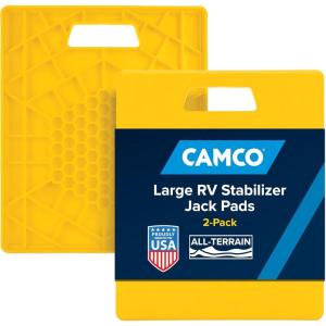 imageCamco CamperRV Large Stabilizer Jack Pads  Features Interlocking Design ampamp Handy Strap for RV Storage  Builtin Handle  Use with RV Leveling System RV Levels ampamp More  14 x 12 2Pk 44541Pack of 2