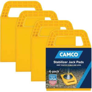 imageCamco CamperRV Large Stabilizer Jack Pads  Features Interlocking Design ampamp Handy Strap for RV Storage  Builtin Handle  Use with RV Leveling System RV Levels ampamp More  14 x 12 2Pk 44541Pack of 4
