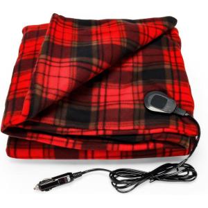 imageCamco Car ampamp RV Heated Travel Blanket  Electric Blanket Features 7Ft Power Cord Compatible wVehicle 12V Power Outlets  Measures 59 x 43  Polar Fleece wRed ampamp Black Plaid Design 42804