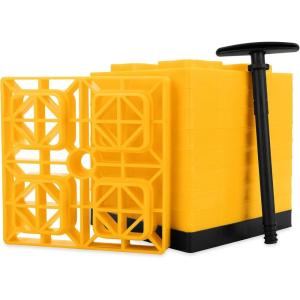 imageCamco FasTen Camper  RV Leveling Blocks  Features Interlocking Design for Customizable Height  Carrying Handle Twists to Secure Blocks for RV Storage  85 x 85 x 1 Yellow 10Pack 44512