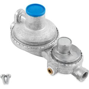 imageCamco Horizontal Two Stage Propane Regulator  Compatible with 20 lb or 30 lb Propane Tanks with ACME Threads  14inch Female NPT inlet and 38inch Female NPT outlet 59323Vertical Mount