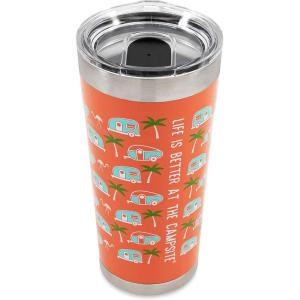 imageCamco Life is Better at The Campsite Tumbler  Heavy Duty Double Wall Vacuum Insulation  Crafted of 188 Stainless Steel  Unique Life is Better at The Campsite Design on Coral Pink  20oz 53061Pink wPalm Trees  RV Design