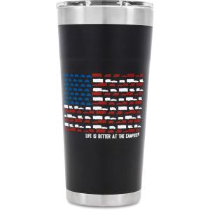 imageCamco Life is Better at The Campsite Tumbler  Heavy Duty Double Wall Vacuum Insulation  Crafted of 188 Stainless Steel  Unique Life is Better at The Campsite Design on Coral Pink  20oz 53061Charcoal wUS Flag Design