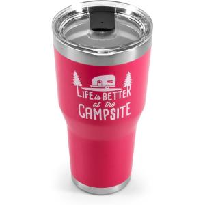imageCamco Life is Better at The Campsite Tumbler  Heavy Duty Double Wall Vacuum Insulation  Crafted of 188 Stainless Steel  Unique Life is Better at The Campsite Design on Coral Pink  30oz 53062