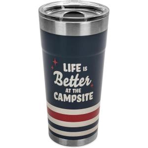 imageCamco Life is Better at The Campsite Tumbler  Heavy Duty Double Wall Vacuum Insulation  Crafted of 188 Stainless Steel  Unique Life is Better at The Campsite Design on Coral Pink  20oz 53061TanRed Stripes