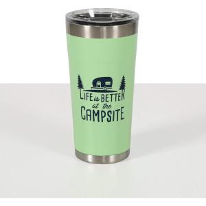 imageCamco Life is Better at The Campsite Tumbler  Heavy Duty Double Wall Vacuum Insulation  Crafted of 188 Stainless Steel  Unique Life is Better at The Campsite Design on Coral Pink  20oz 53061Green