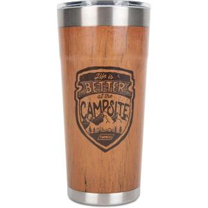 imageCamco Life is Better at The Campsite Tumbler  Heavy Duty Double Wall Vacuum Insulation  Crafted of 188 Stainless Steel  Unique Life is Better at The Campsite Design on Coral Pink  20oz 53061Wood Grain
