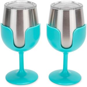 imageCamco Life is Better at The Campsite Wine Tumbler  Heavy Duty Double Wall Vacuum Insulation  Crafted of 188 Stainless Steel  Features Removable Light Blue Stems  2Pk 8ozEach 53484
