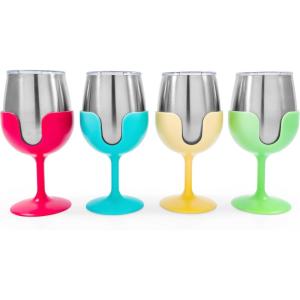 imageCamco Life is Better at The Campsite Wine Tumbler  Heavy Duty Double Wall Vacuum Insulation  Crafted of 188 Stainless Steel  Removable Green Yellow Blue ampamp Pink Stems  4Pk 8ozEach 53068
