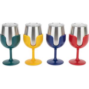 imageCamco Life is Better at The Campsite Wine Tumbler  Heavy Duty Double Wall Vacuum Insulation  Crafted of 188 Stainless Steel  Removable Navy Red Green ampamp Yellow Stems  4Pk 8ozEach 53465