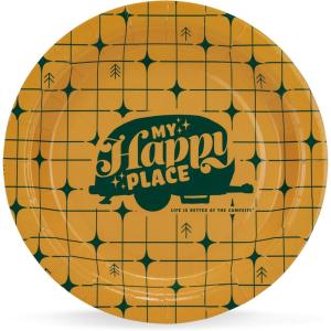 imageCamco Life is Better at the Campsite Paper Plates  7Inch  Yellow Grid  25Count 53493