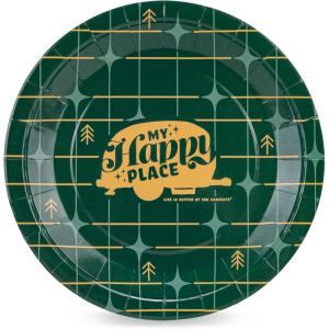 imageCamco Life is Better at the Campsite Paper Plates  9Inch  Green Grid 25Count 534929