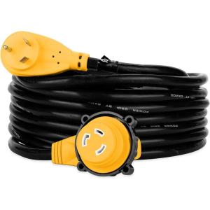imageCamco Power Grip 50Ft 30 Amp RV Extension Cord w90 Locking End  Rated for 125V  3750W  Features Threaded Locking Ring for Weatherproof Connection ampamp 10Gauge Copper Wire 5552525Foot