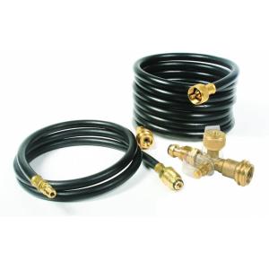 imageCamco Propane Brass 4 Port Tee Comes with 5ft and 12ft Hoses Allows for Connection Between Auxiliary Propane Cylinder and Propane Appliances 59123 BlackProprane Brass Tee with 4 Ports  5 Hose and 12 Hose