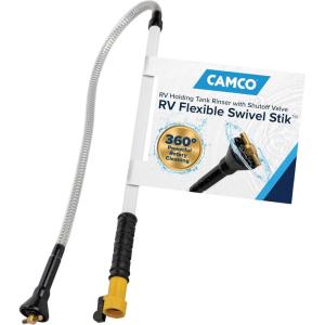imageCamco RV Straight Swivel Stik with Shutoff ValveCreates Powerful Cleaning Action That Dislodges and Flushes Stubborn Waste Deposits and Combats Odors 21013Flexible Swivel Stik Tank Rinser
