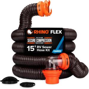 imageCamco Rhino RV Sewer Hose Kit  Includes RhinoFLEX 20ft Sewer Hose ampamp Sidewinder 20ft Sewer Hose Support  Superior RV Tank Dumping 3979915 Rhino Sewer Hose