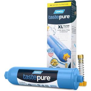 imageCamco Tastepure XL RV  Reliable RV Inline with Flexible Hose Protector  GAC ampamp KDF  Made in USA  Camping Essentials for Fresh Drinking Water 40019XL Filter