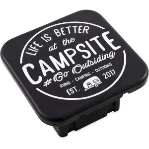 imageCamco Life is Better at The Campsite Hitch Receiver Cover  Protects Your Trailer Hitch Receiver from Debris Dirt Water and Rust  Life is Better at The Campsite Sketch Logo BlackSilver 53410Life is Better at the Campsite Emblem