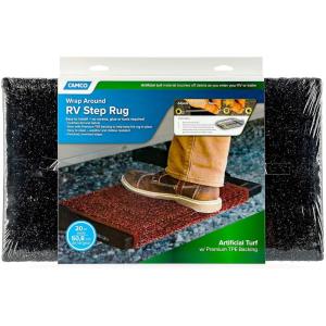 imageCamco 42945 Gray Premium Wrap Around RV Step Rug Turf Material 22quot x 23quotBlack