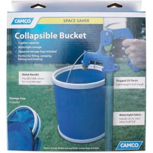 imageCamco Collapsible Bucket with Storage Case Durable Pop Up Bucket with Watertight Fabric Holds 3 Gallons of Water  Great for RVs Camping Fishing Boating Hiking and More  Blue 42993 Blank SkiBlue