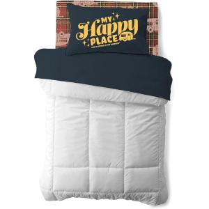 imageCamco Life is Better at The Campsite CamperRV Bunk Sized Bed Sheets  Features VintageInspired Camping Theme on Red Plaid ampamp Navy Flat Sheet  Soft Machine Washable Polyester  3Piece Set 53120