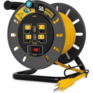 imageCamco 50Ft 13 Amp RV Extension Cord Reel  Rated for 125V  1625W  Features 4 125V Electrical Outlets ampamp 2 USB Ports  Includes OnOff Switch ampamp Builtin Circuit Breaker 5529150Foot