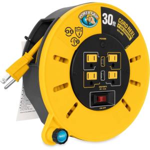 imageCamco 50Ft 13 Amp RV Extension Cord Reel  Rated for 125V  1625W  Features 4 125V Electrical Outlets ampamp 2 USB Ports  Includes OnOff Switch ampamp Builtin Circuit Breaker 5529130Foot