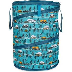 imageCamco PopUp Utility Container  Features Heavy Duty Liner ampamp Zipper Close Lid  Holds 30Gallon KitchenSize Trash Bags  Stands 2Ft Tall ampamp Collapses for RV Storage and Organization 42998Teal