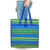imageCamco 9x12 Handy Mat with Strap  Perfect for picnics Beaches RVing and outings  Reversible Blue Green and Yellow Striped Pattern 42816
