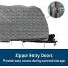 imageCamco Premium RV Cover Fits Travel Trailers 31feet 6inches to 34feet Extremely Durable Design That Protects Against The Elements Dark Gray with a RV Pattern Print 5639024 to 26ft