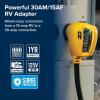 imageCamco Power Grip RV 12 30Amp Circuit Analyzer Dogbone  Features Integrated Surge Protection amp Fault Indication 12 30Amp Male to 15Amp Female 125V  1875W 55461